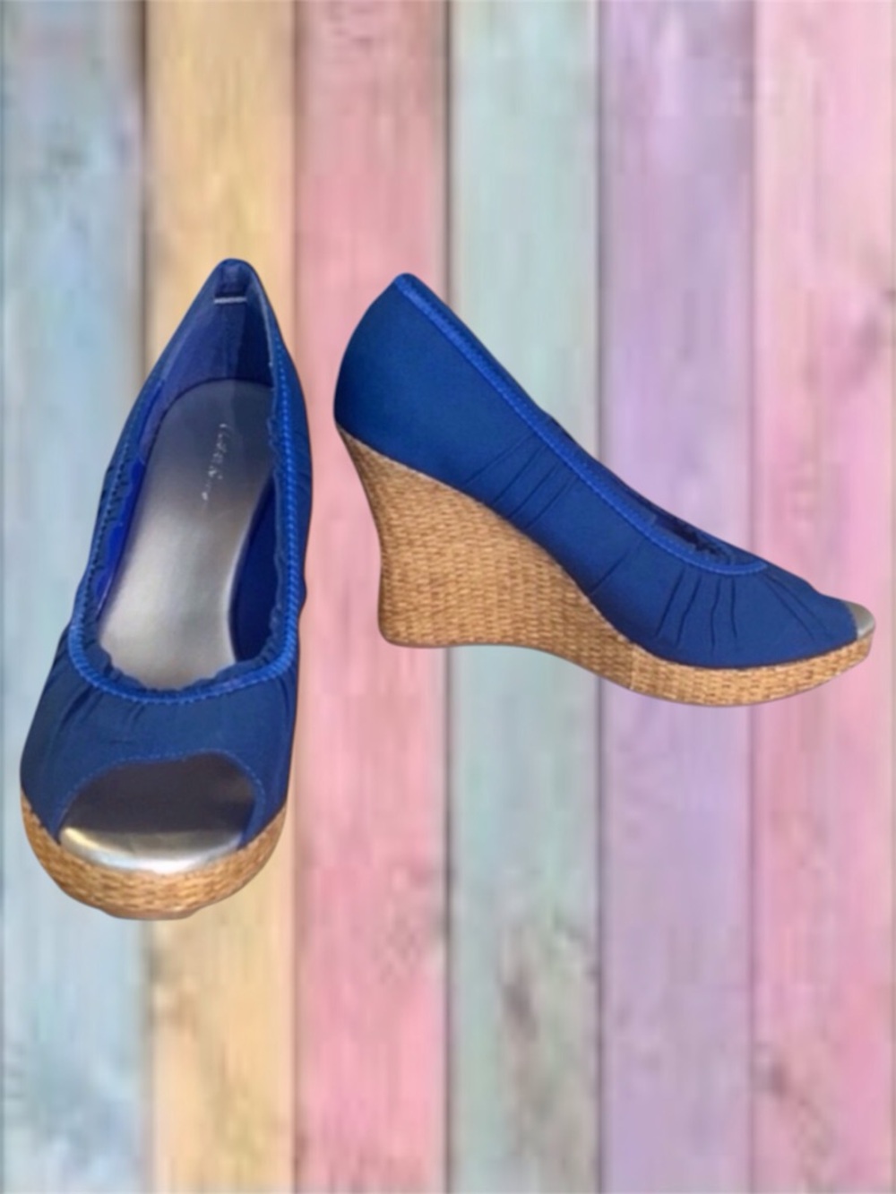 Charlotte Russe Blue Open Toe Wedge Heel Shoes